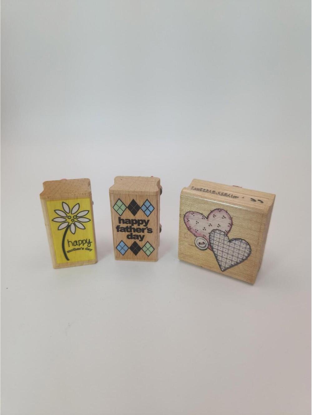 Happy Father's & Mother's Day Stamp Set w/ Heart Cluster RUBBER STAMPEDE G Lot 3
